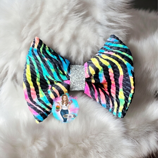 Rainbow zebra print Freshie Bow