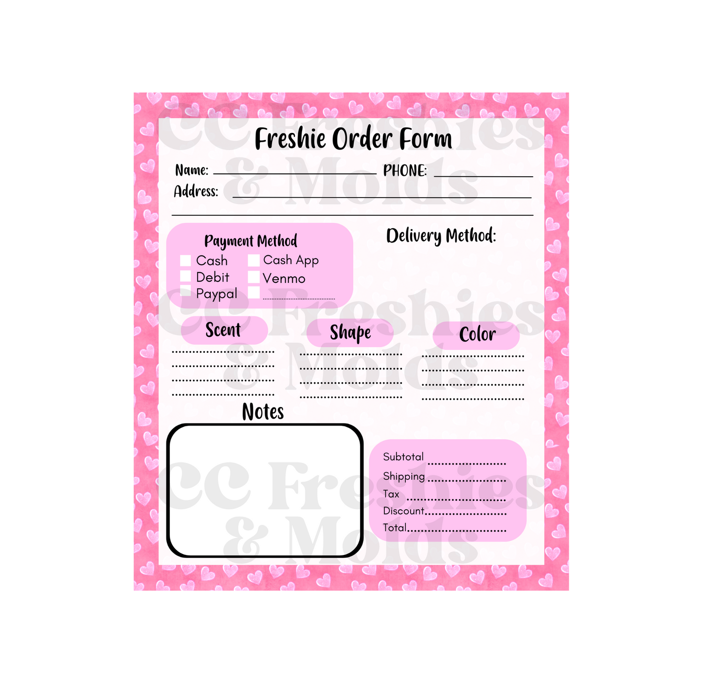 Hearts Freshie Order Form Notepad