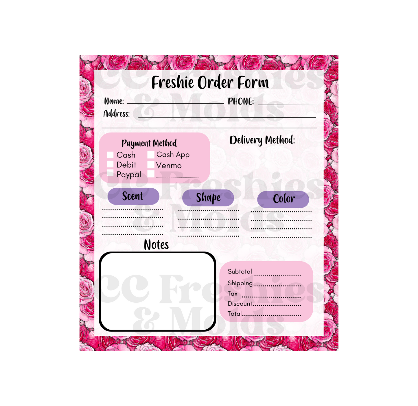 Roses Freshie Order Form Notepad