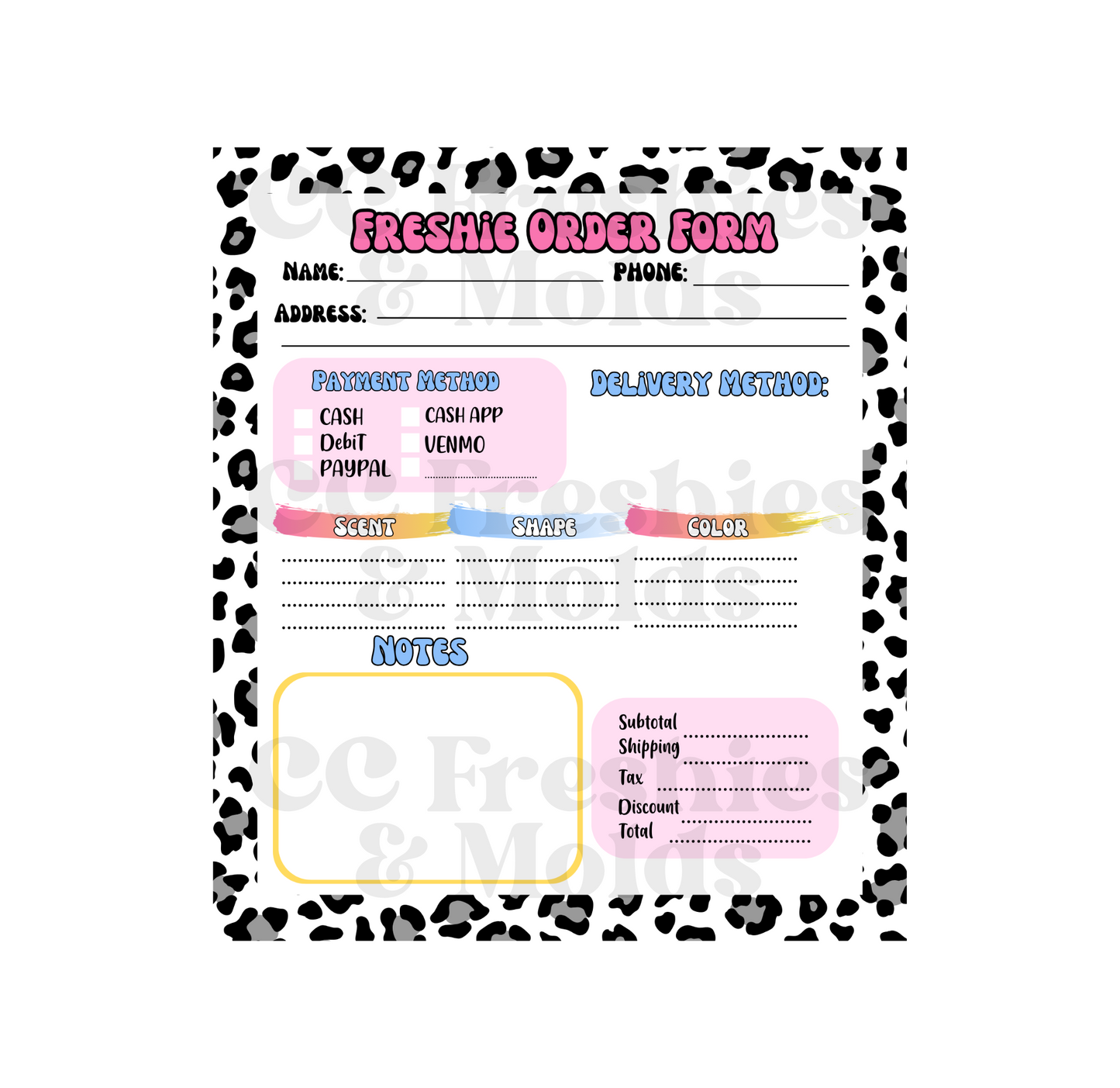 Leopard Freshie Order Form Notepad