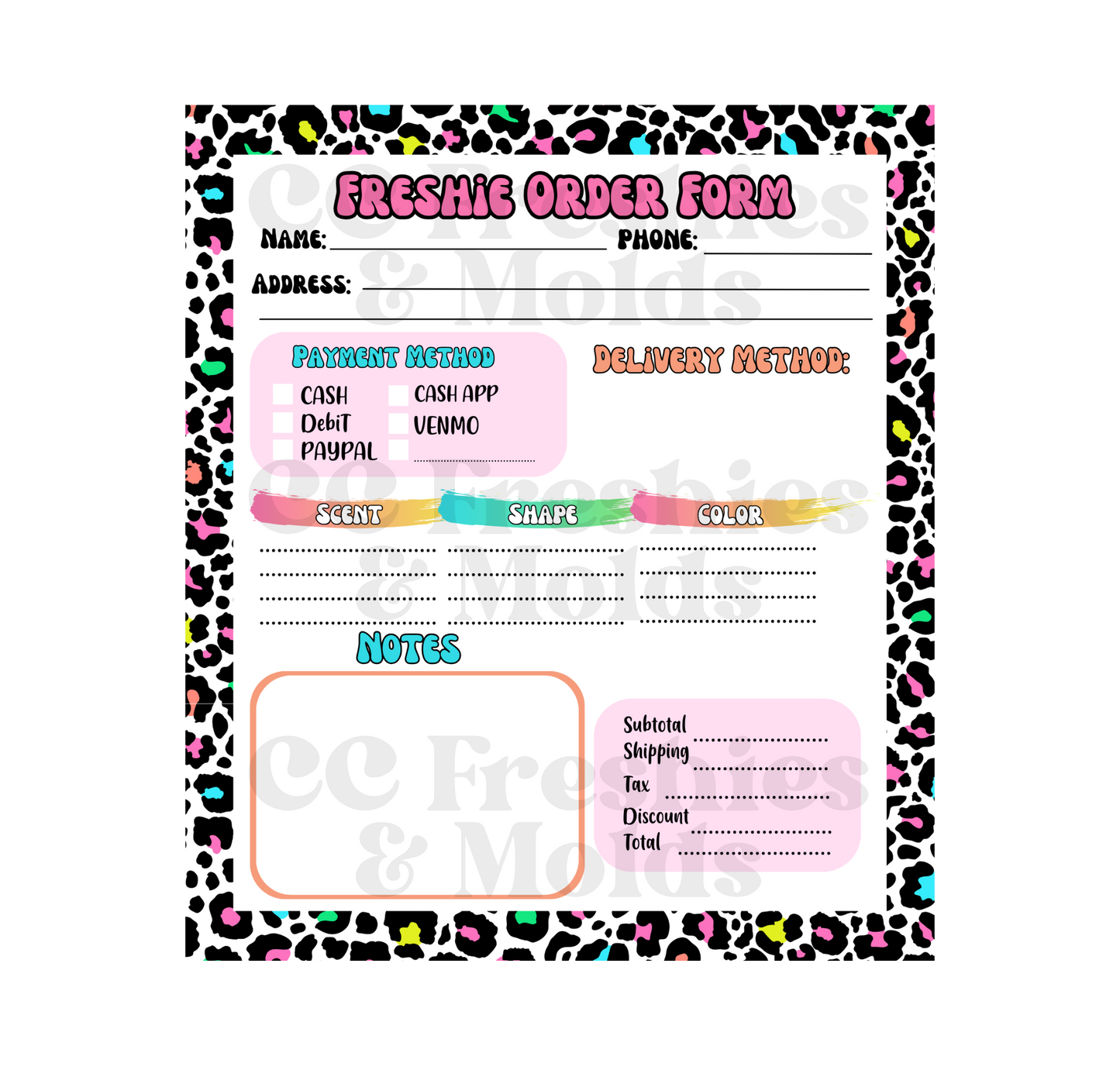 Leopard Freshie Order Form Notepad