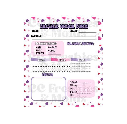 Hearts Freshie Order Form Notepad