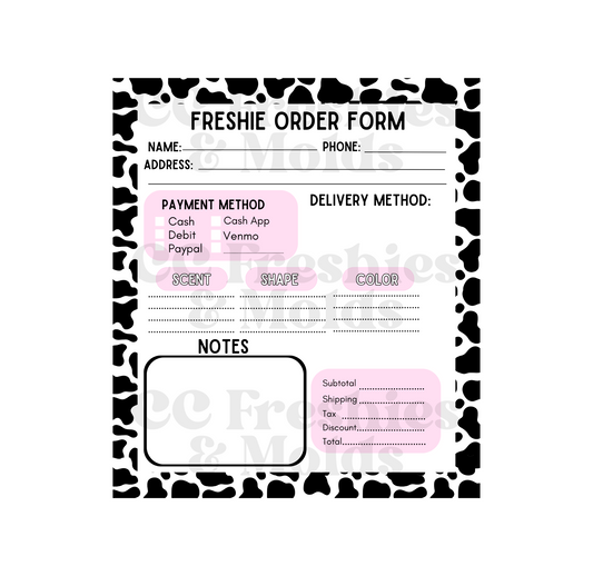 Cow Print Freshie Order Form Notepad