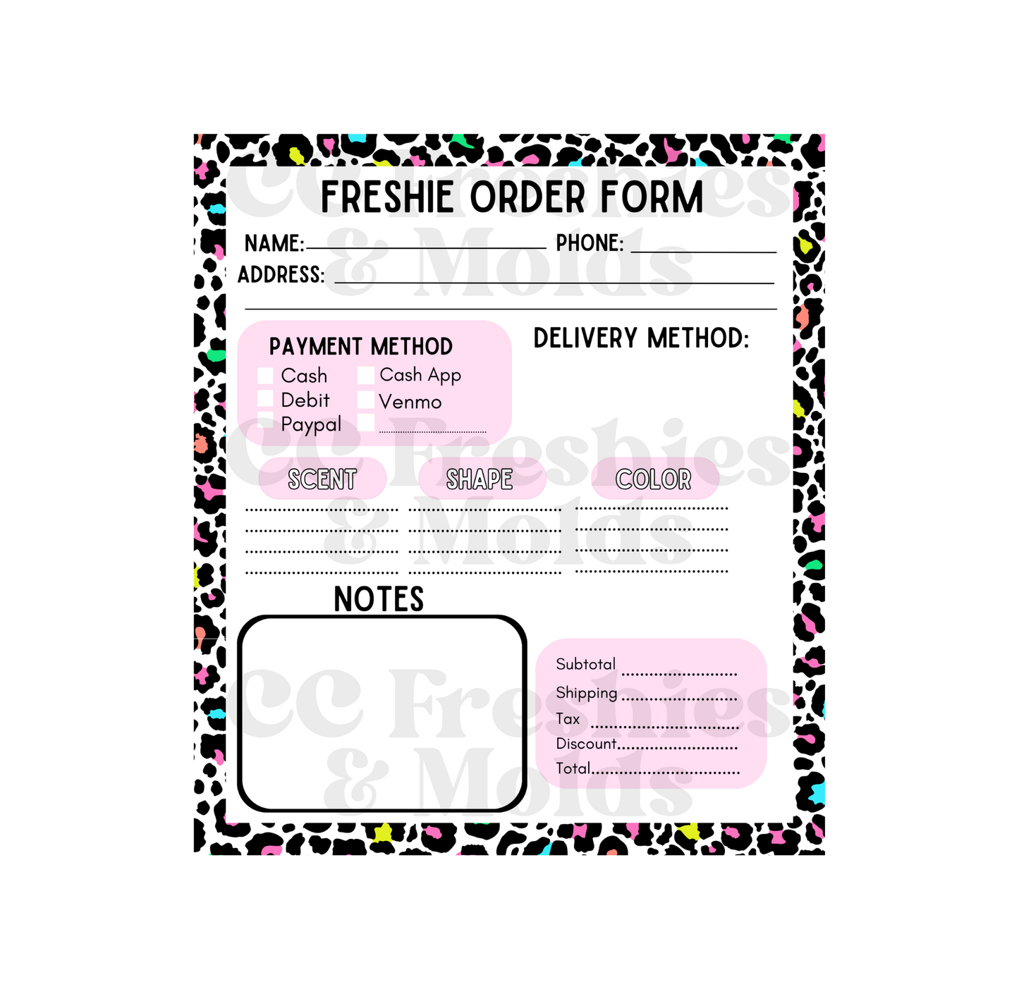 Leopard Freshie Order Form Notepad