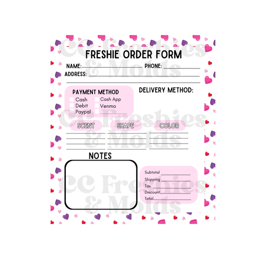 Hearts Freshie Order Form Notepad