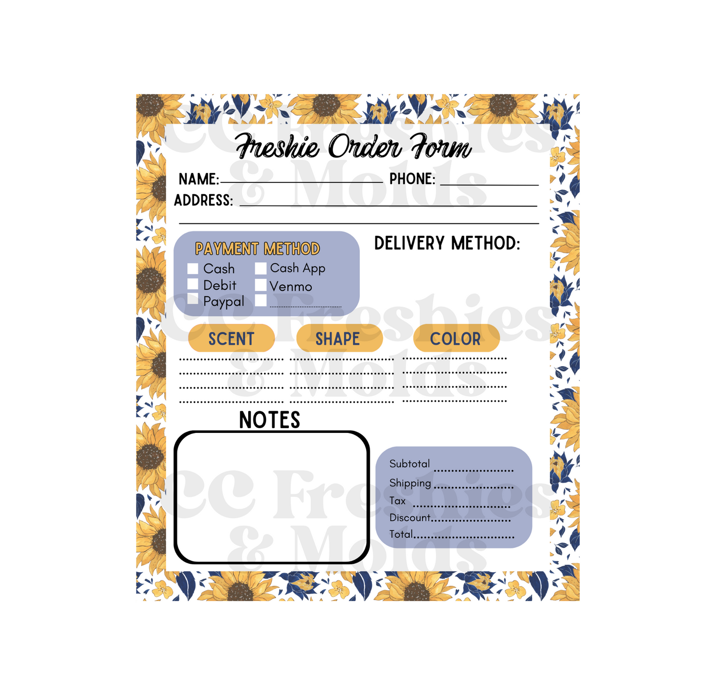 Sunflower Freshie Order Form Notepad